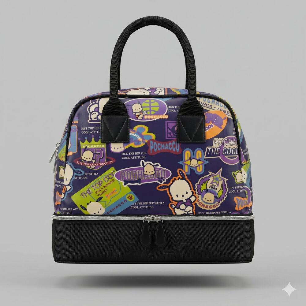 Sanrio Pochacco Womens OS Kidcore Y2K Retro Modern Double Zip Lunchbox Tote